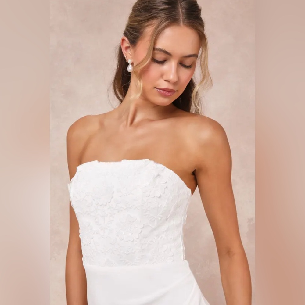 Refined Glow White 3D Embroidered Sequin Strapless Maxi Dress By Lulus XL NEW - Picture 3 of 7
